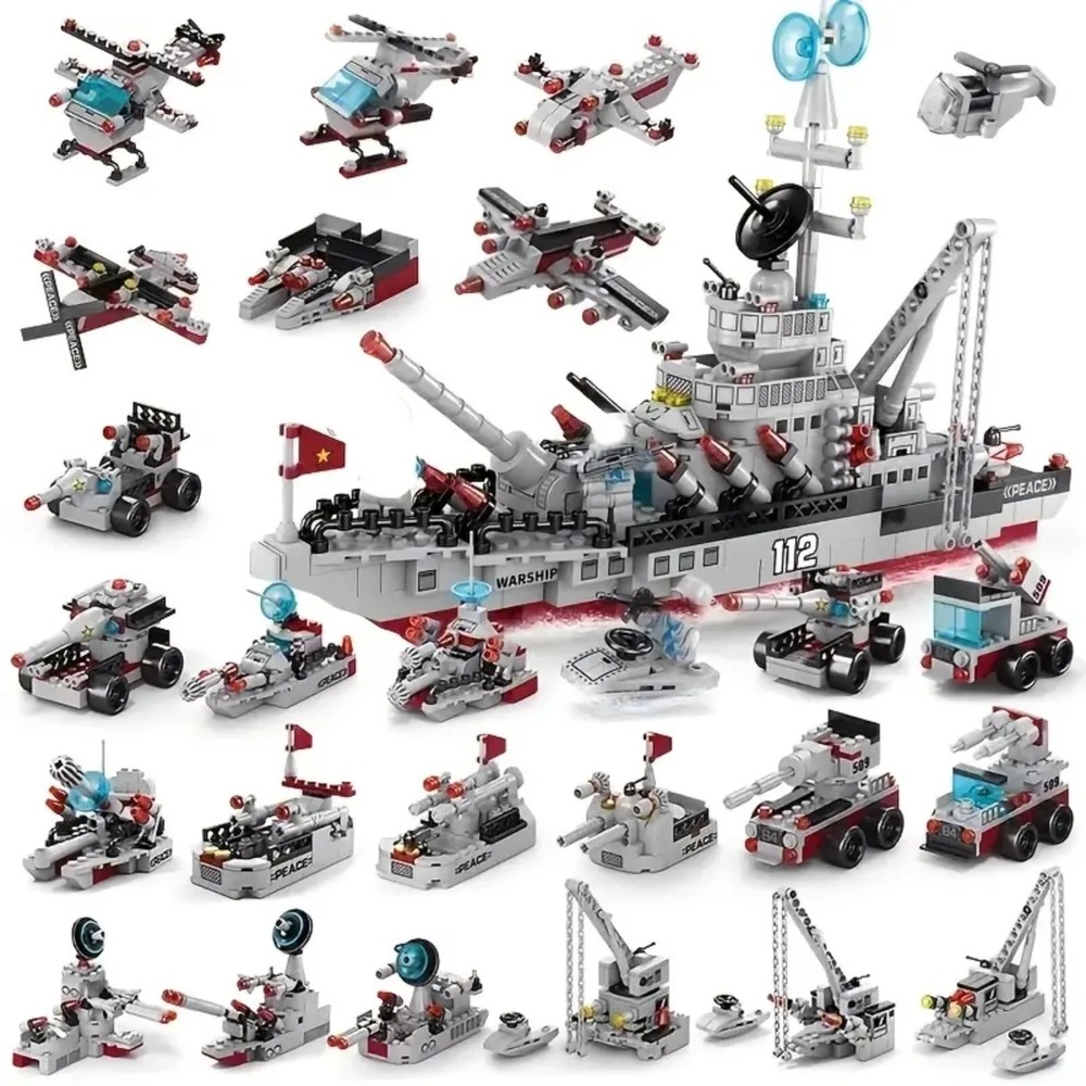 NIB 651pcs 25 Changes Military Warships Series Army Building Blocks Ship Models
